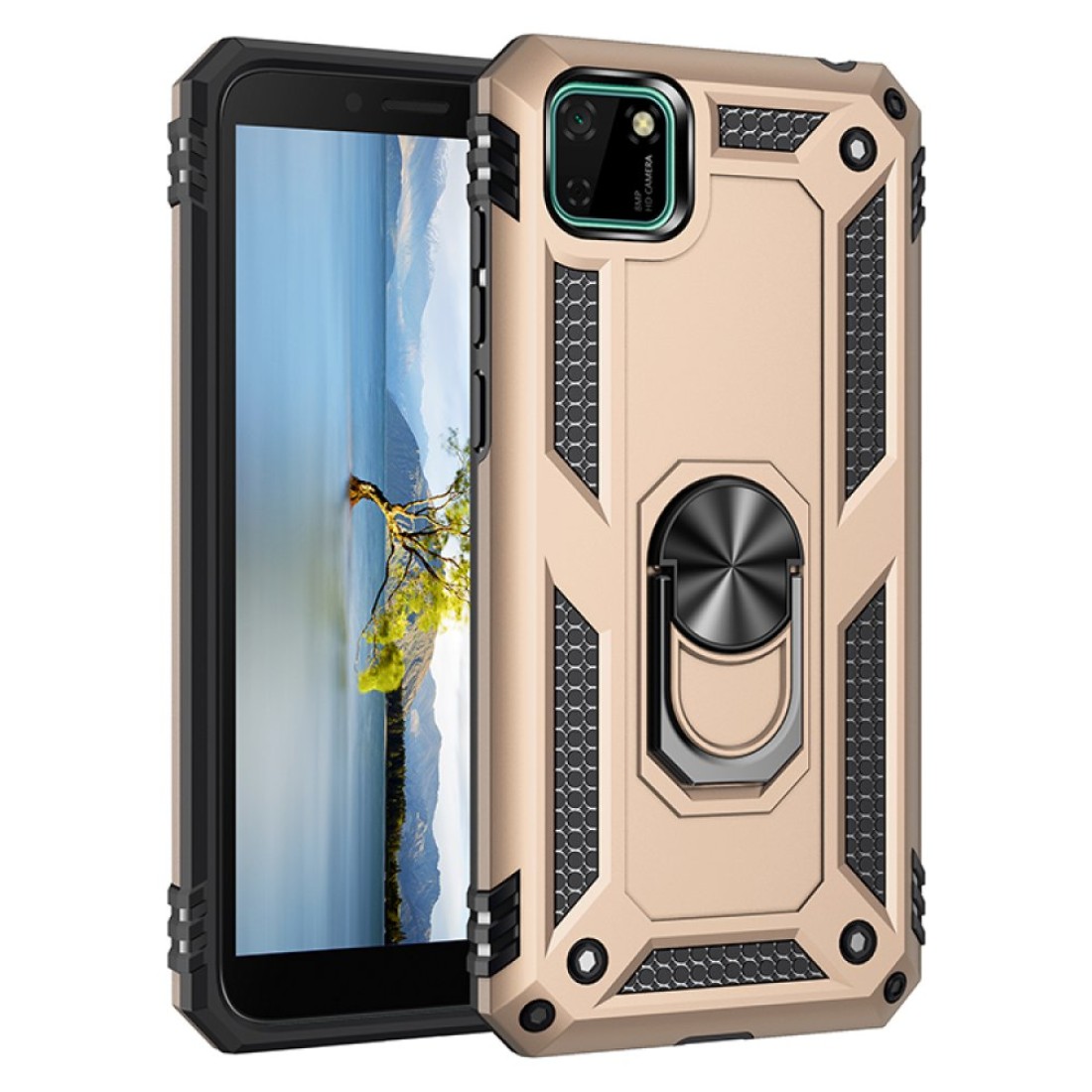  Huawei Y5P Kılıf Sofya Yüzüklü Silikon Kapak - Gold