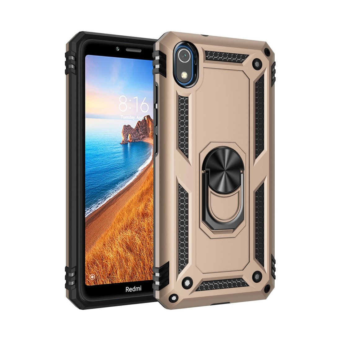  Xiaomi Redmi 7A Kılıf Sofya Yüzüklü Silikon Kapak - Gold