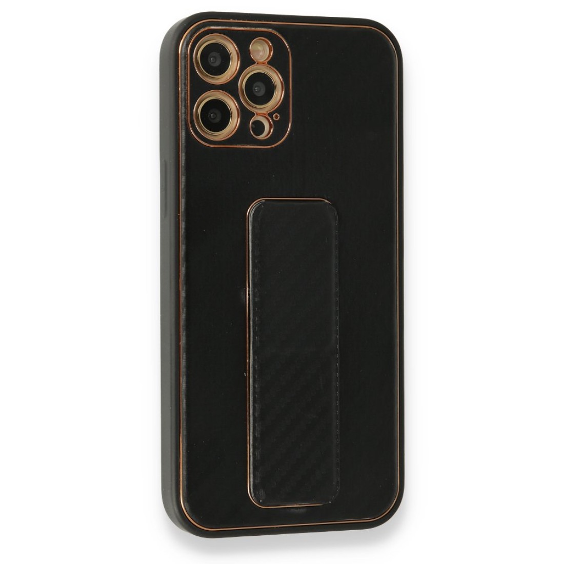  iPhone 12 Pro Kılıf Coco Karbon Standlı Kapak - Siyah