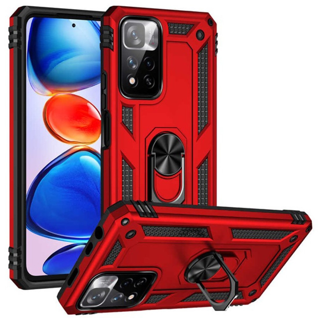  Xiaomi Redmi Note 11 Pro Plus 5G Kılıf Sofya Yüzüklü Silikon Kapak - Kırmızı
