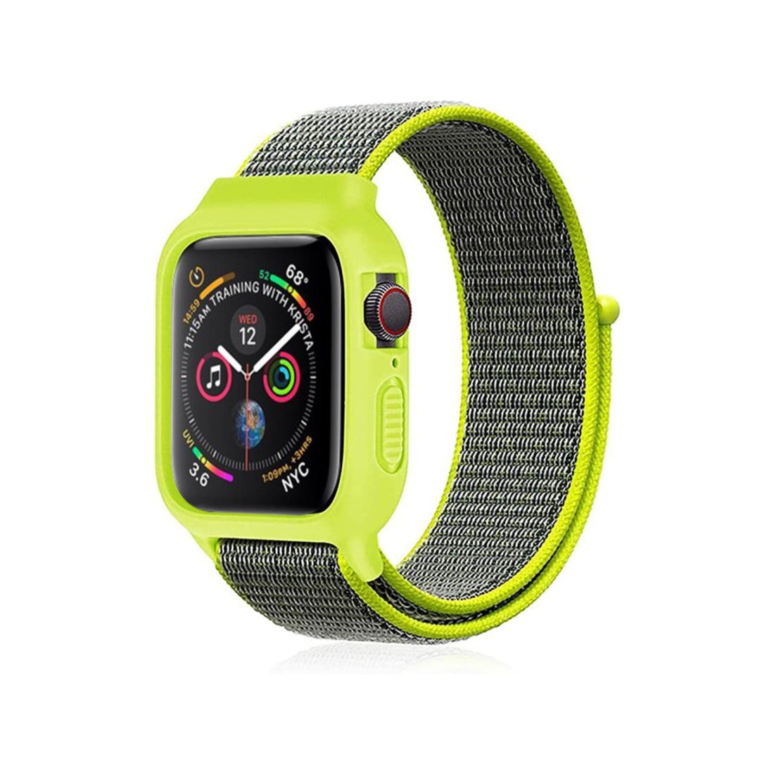 Apple Watch 38mm Hasırlı Cırtcırtlı Kasalı Kordon - Yeşil