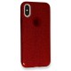  iPhone XS Kılıf Simli Katmanlı Silikon - Kırmızı