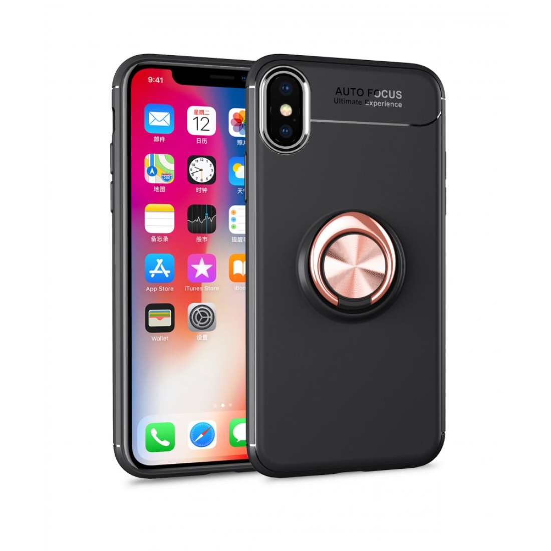  iPhone XS Kılıf Range Yüzüklü Silikon - Siyah-Gold