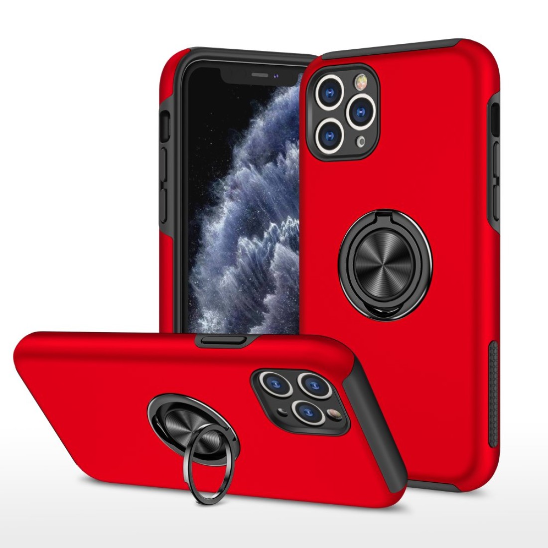  iPhone 11 Pro Kılıf Elit Yüzüklü Kapak - Kırmızı