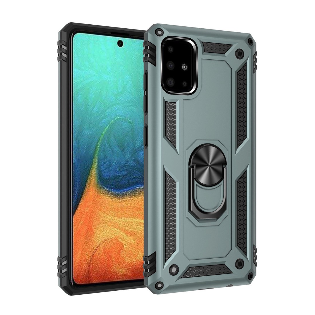  Samsung Galaxy A71 Kılıf Sofya Yüzüklü Silikon Kapak - Yeşil