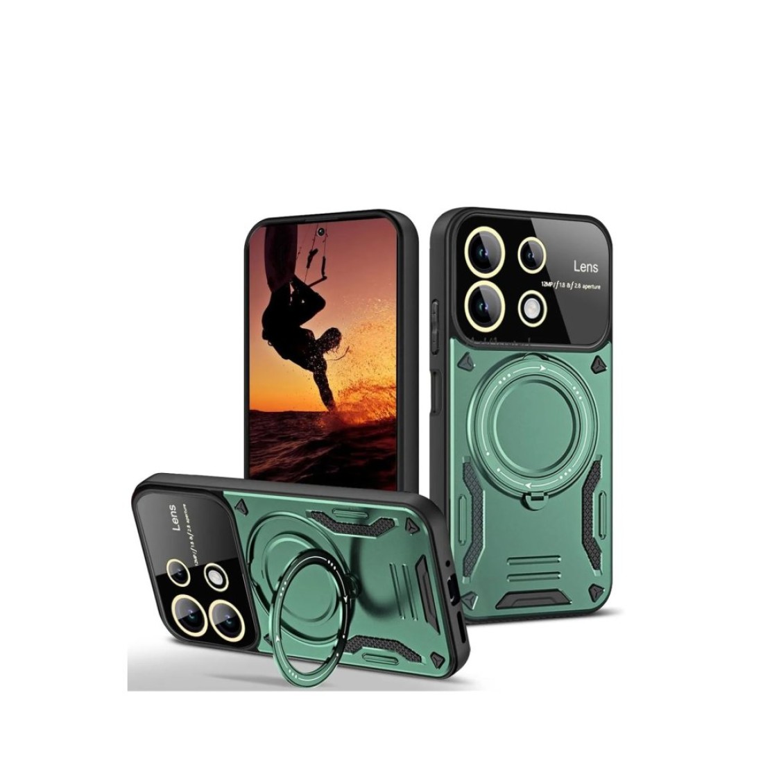  Xiaomi Redmi 13 4G Kılıf Joy Lens Standlı Kapak - Koyu Yeşil