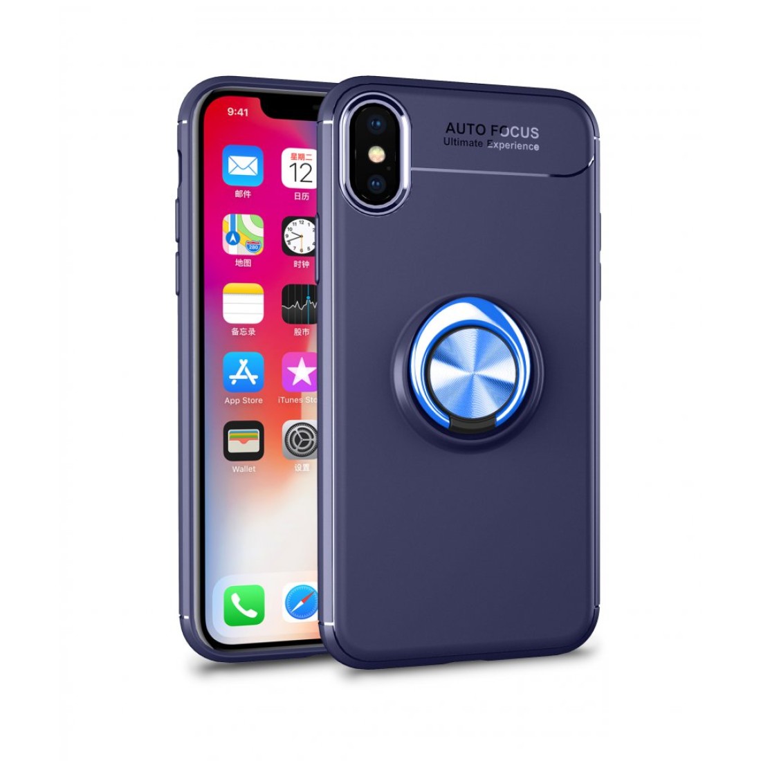  iPhone X Kılıf Range Yüzüklü Silikon - Mavi