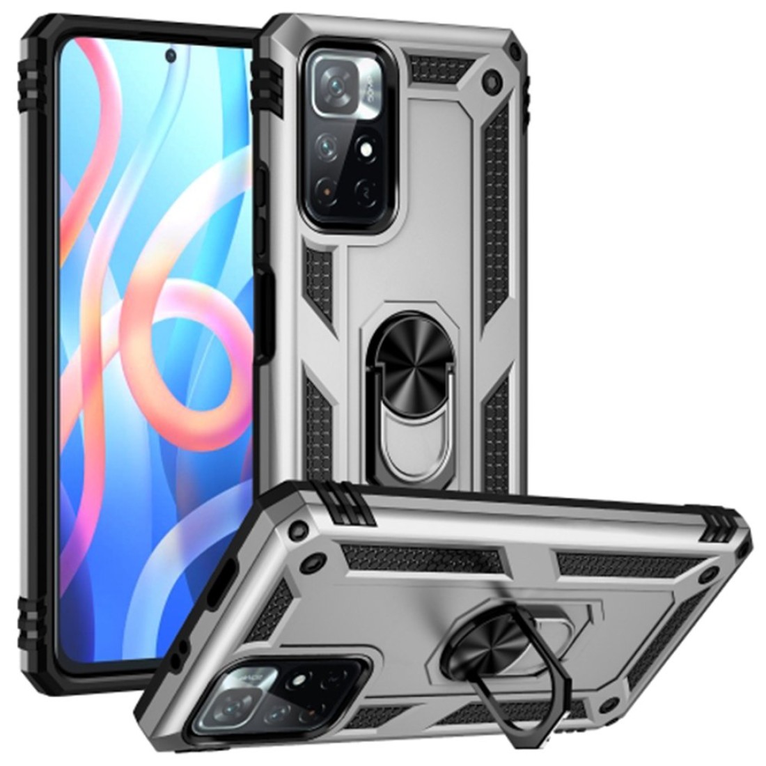 Xiaomi Redmi Note 11T Kılıf Sofya Yüzüklü Silikon Kapak - Gümüş