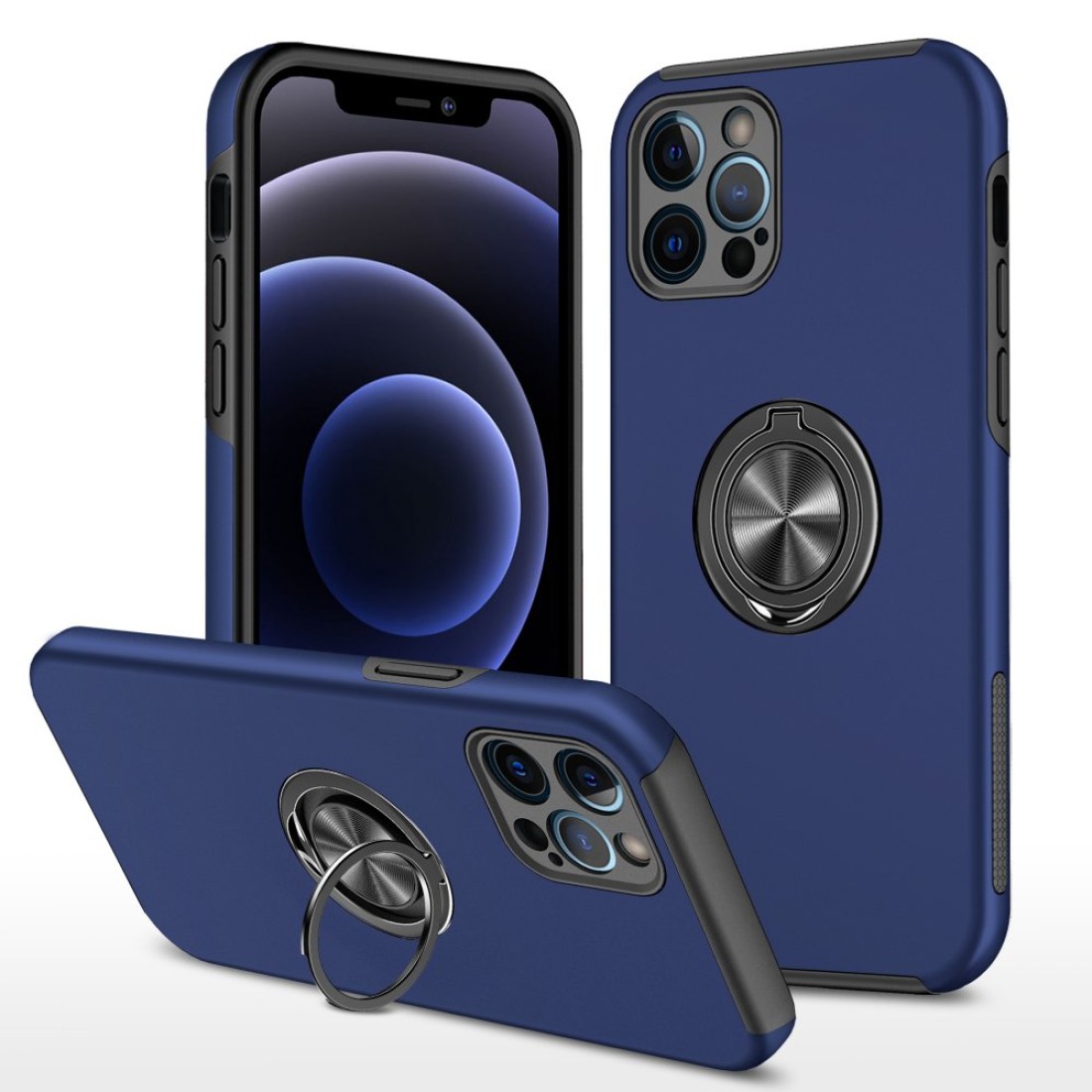  iPhone 12 Pro Kılıf Elit Yüzüklü Kapak - Lacivert