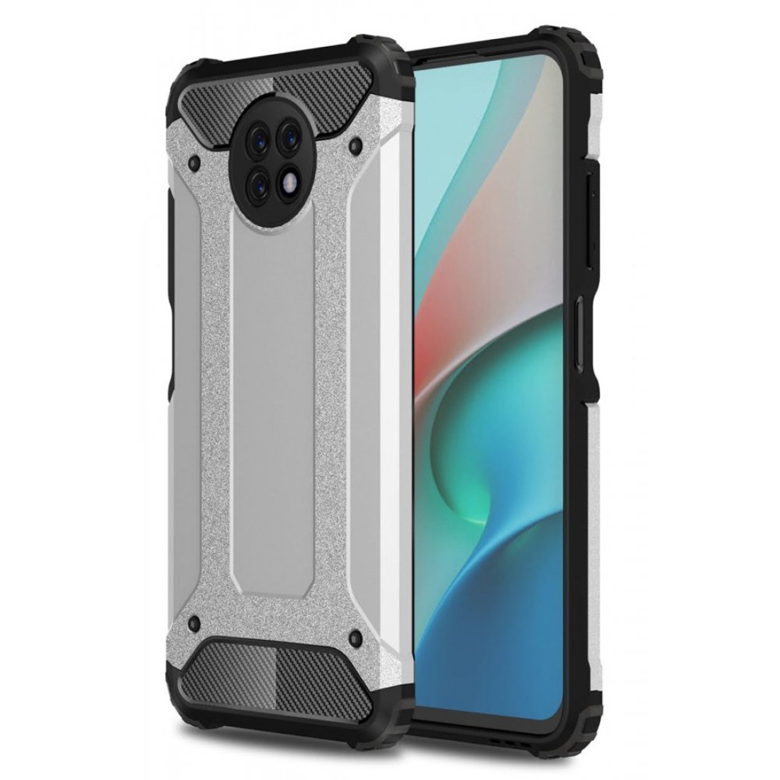 Xiaomi Redmi Note 9 5G Kılıf Tank Silikon Kapak - Gümüş