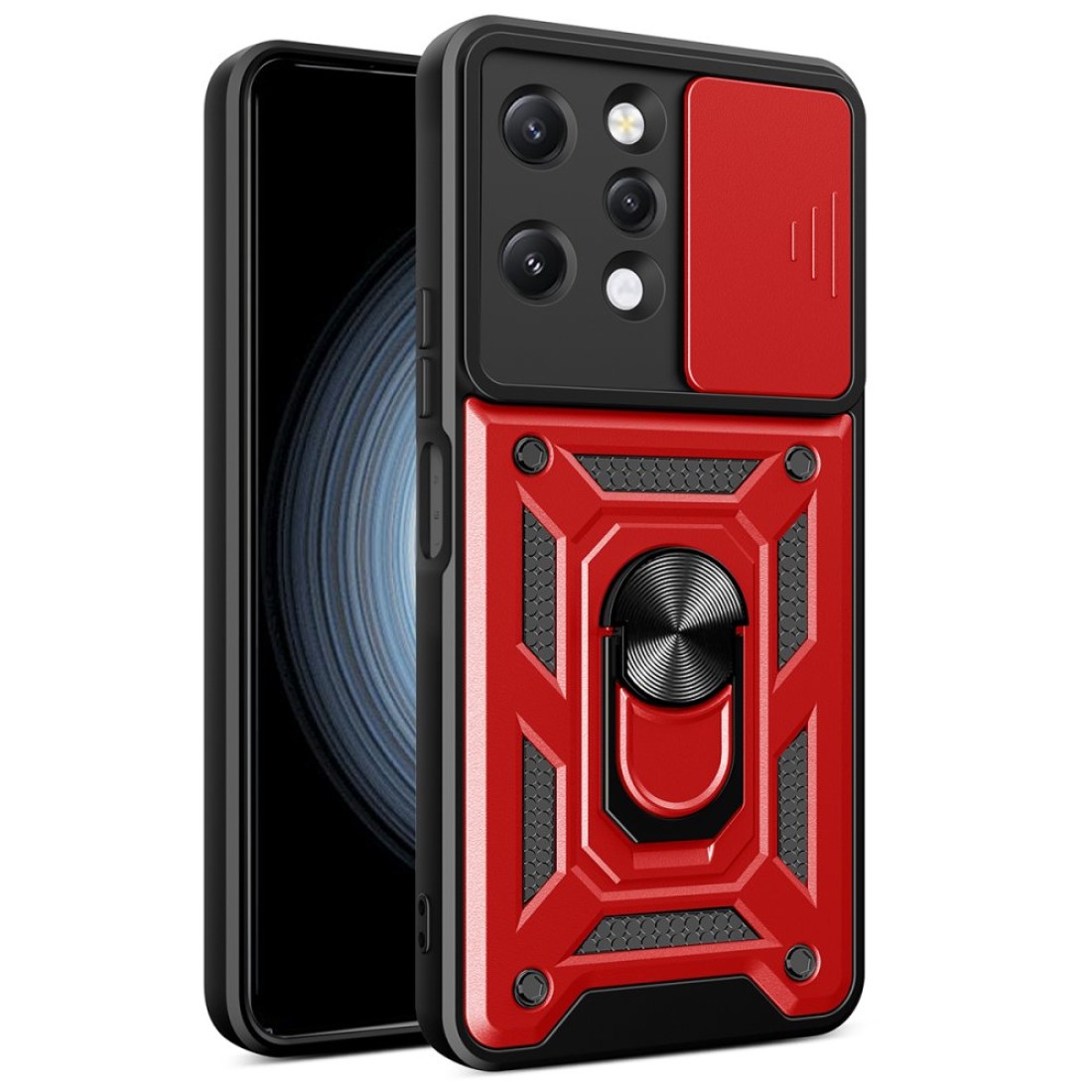  Xiaomi Redmi 12 Kılıf Pars Lens Yüzüklü Silikon - Kırmızı