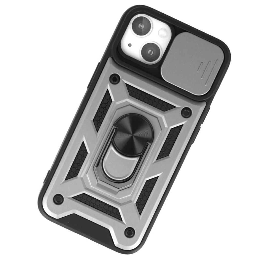  iPhone 15 Kılıf Pars Lens Yüzüklü Silikon - Gümüş