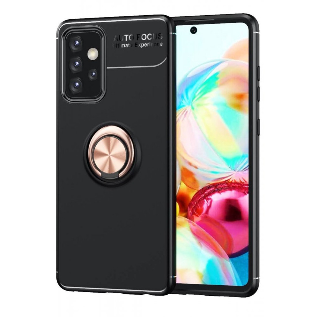 Samsung Galaxy A72 Kılıf Range Yüzüklü Silikon - Siyah-Gold