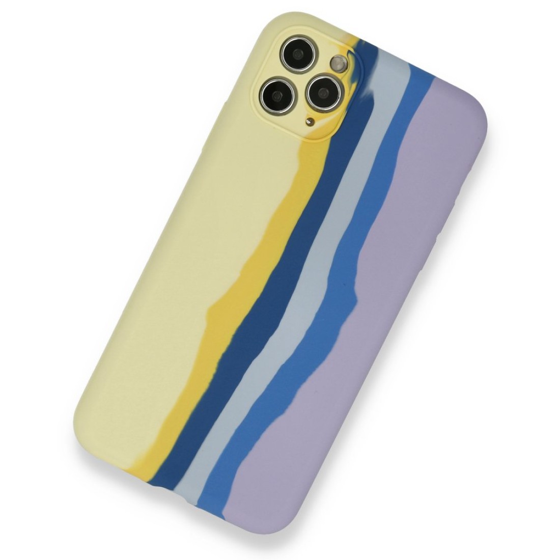  iPhone 11 Pro Kılıf Ebruli Lansman Silikon - Sarı-Lila