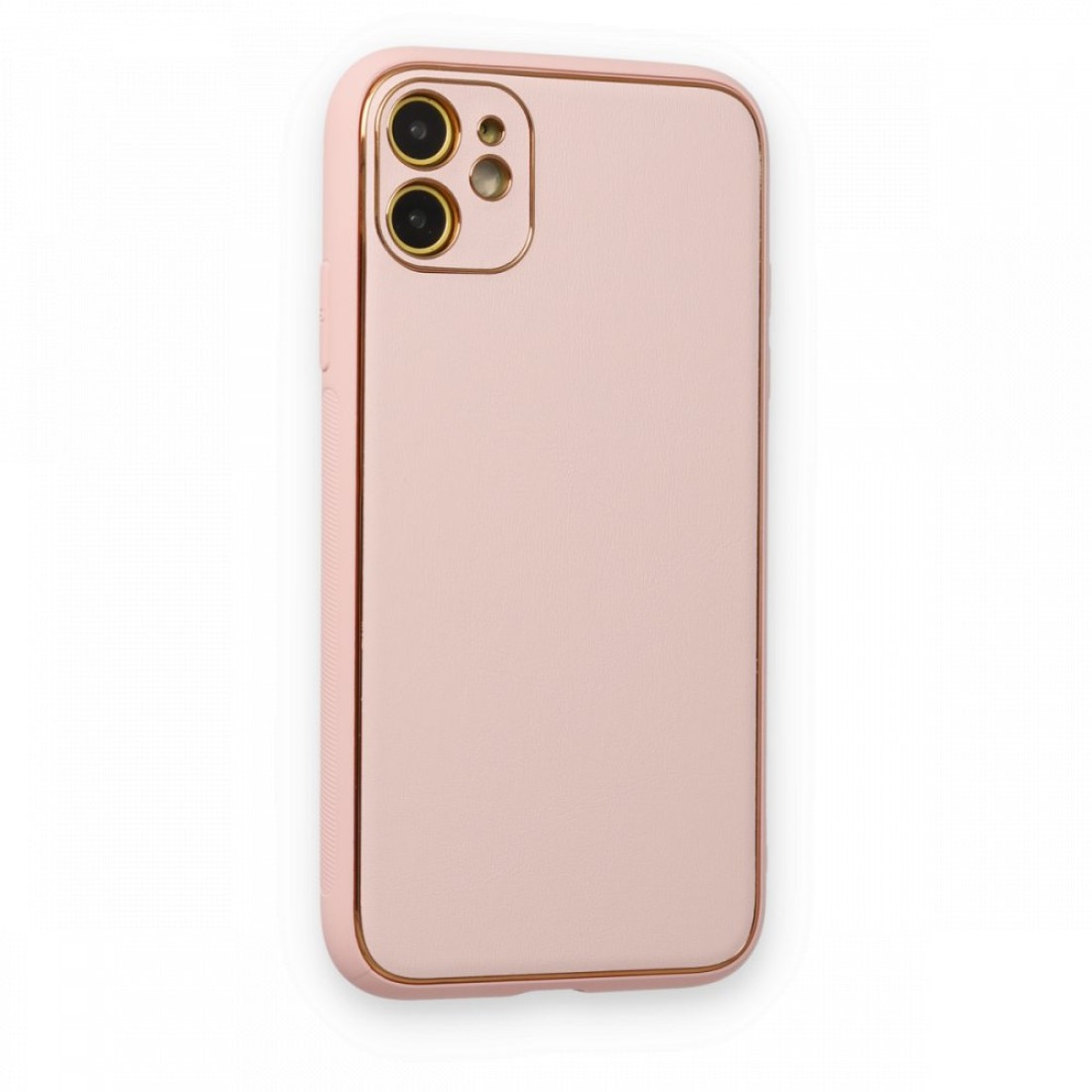 iPhone 12 Kılıf Coco Deri Silikon Kapak - Pudra iPhone 12 Kılıf Coco Deri Silikon Kapak - Pudra