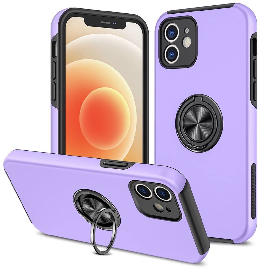  iPhone 12 Kılıf Elit Yüzüklü Kapak - Mor