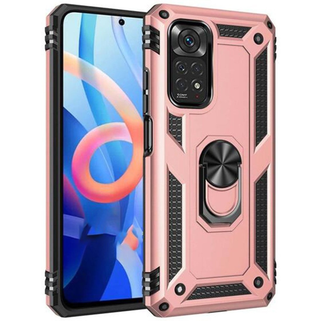  Xiaomi Redmi Note 12S Kılıf Sofya Yüzüklü Silikon Kapak - Rose