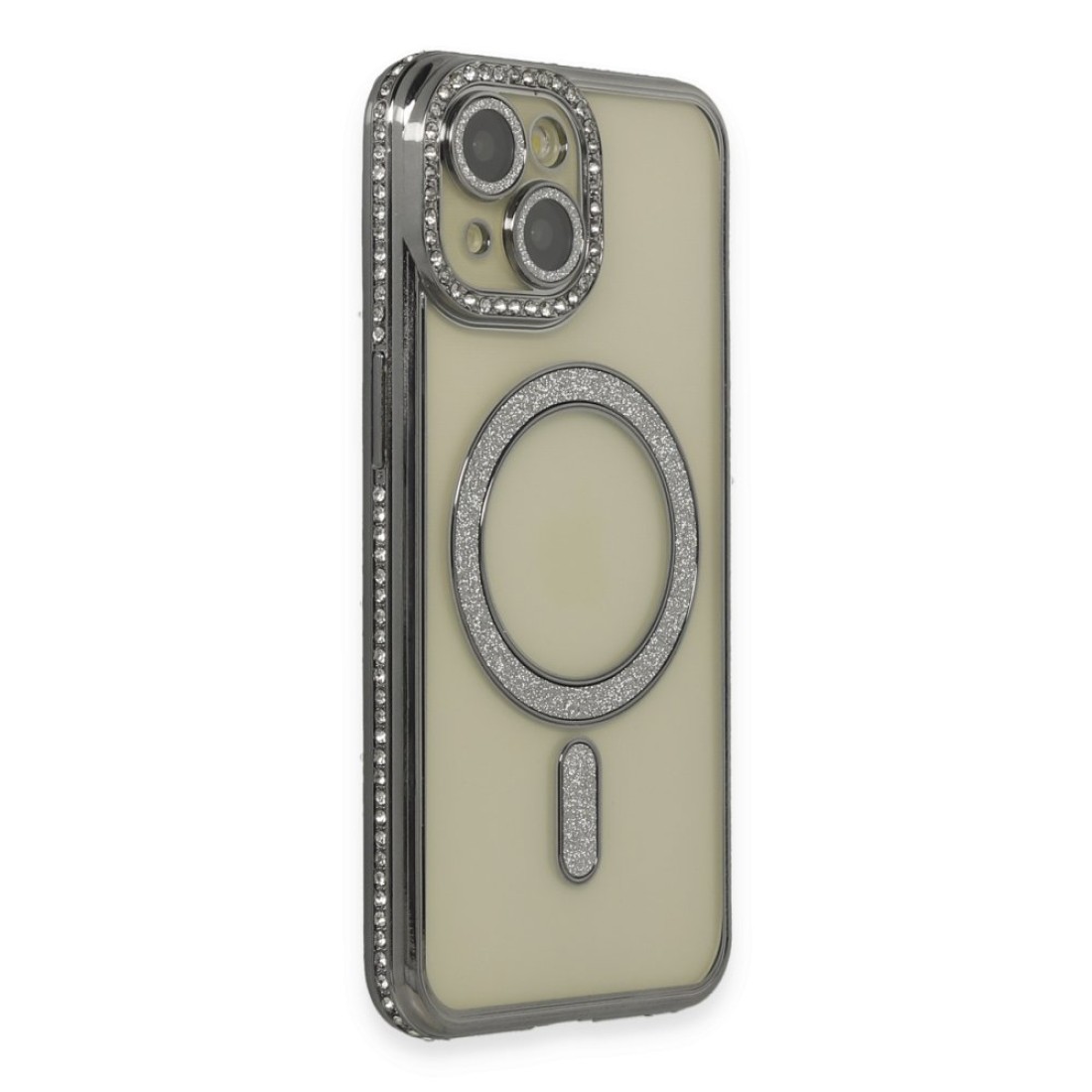  iPhone 15 Kılıf Joke Simli Magneticsafe Kılıf - Gri