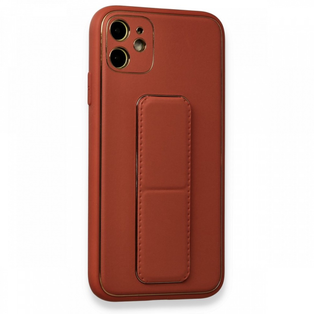  iPhone 12 Kılıf Coco Deri Standlı Kapak - Fuşya