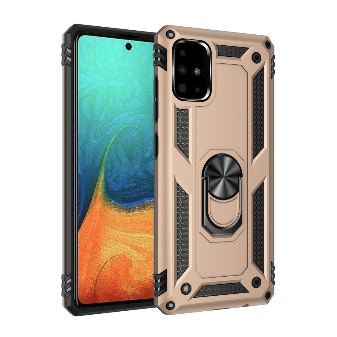  Samsung Galaxy A71 Kılıf Sofya Yüzüklü Silikon Kapak - Gold