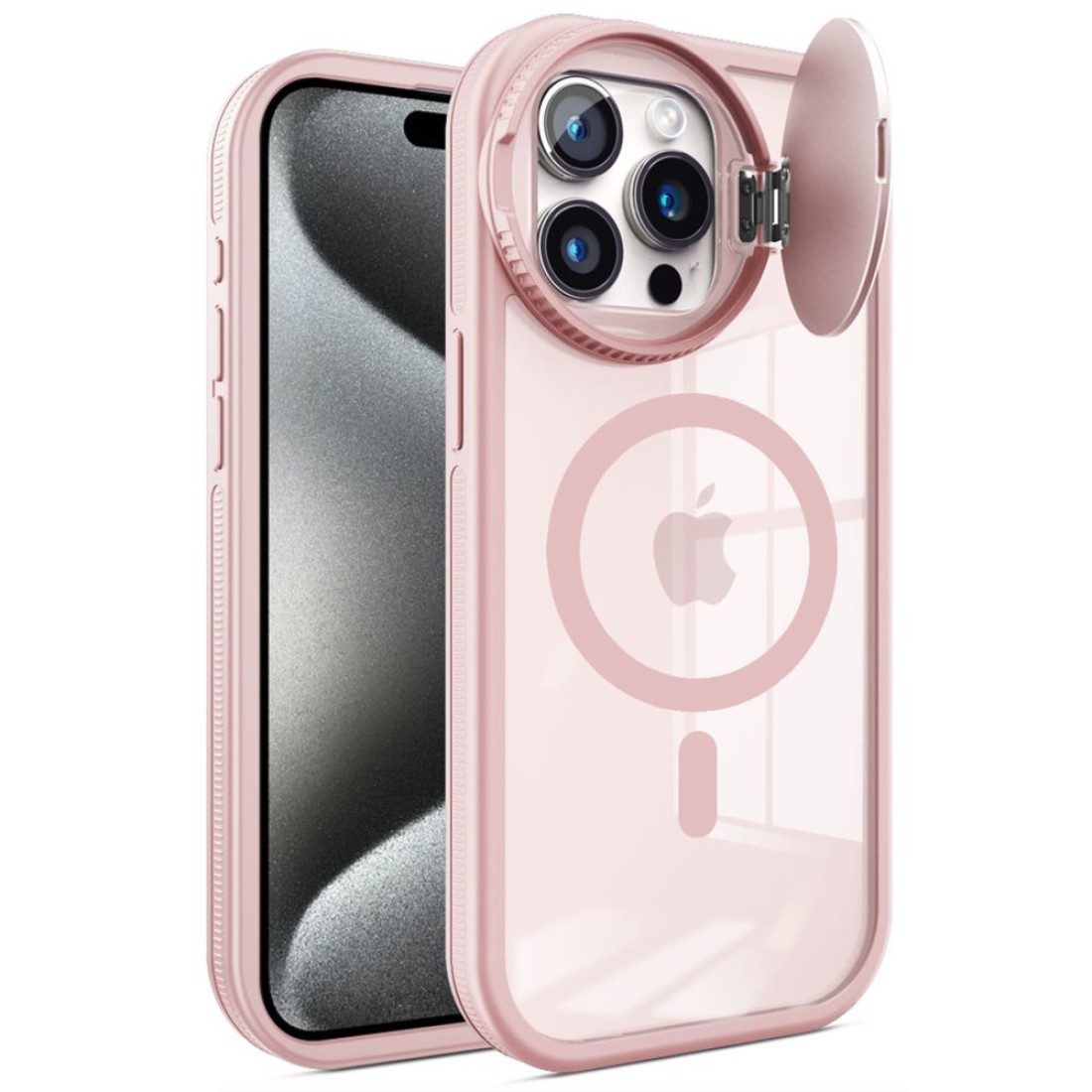  iPhone 15 Pro Max Kılıf Teleskop Lens Magsafe Silikon Kapak - Pembe