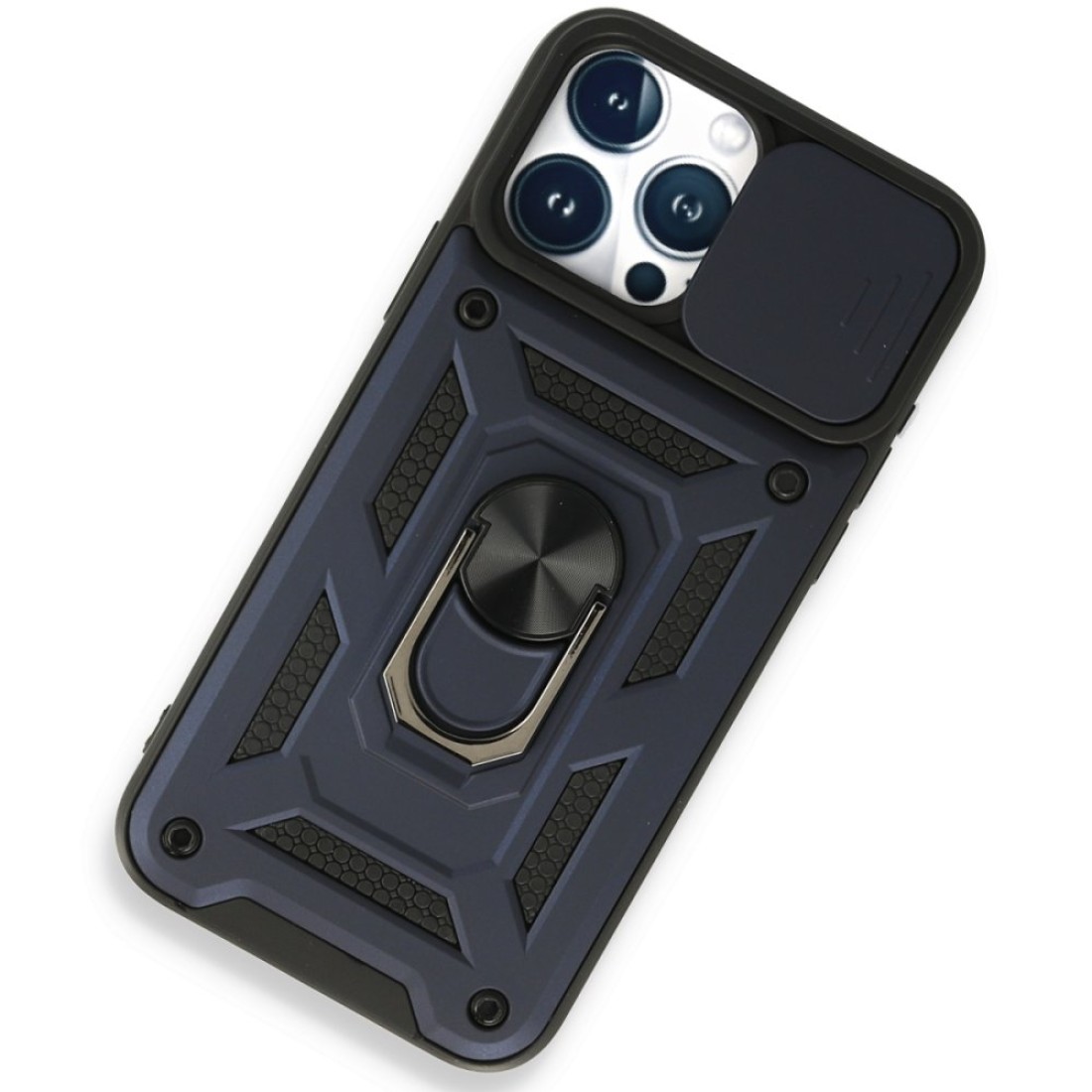  iPhone 15 Pro Max Kılıf Pars Lens Yüzüklü Silikon - Lacivert