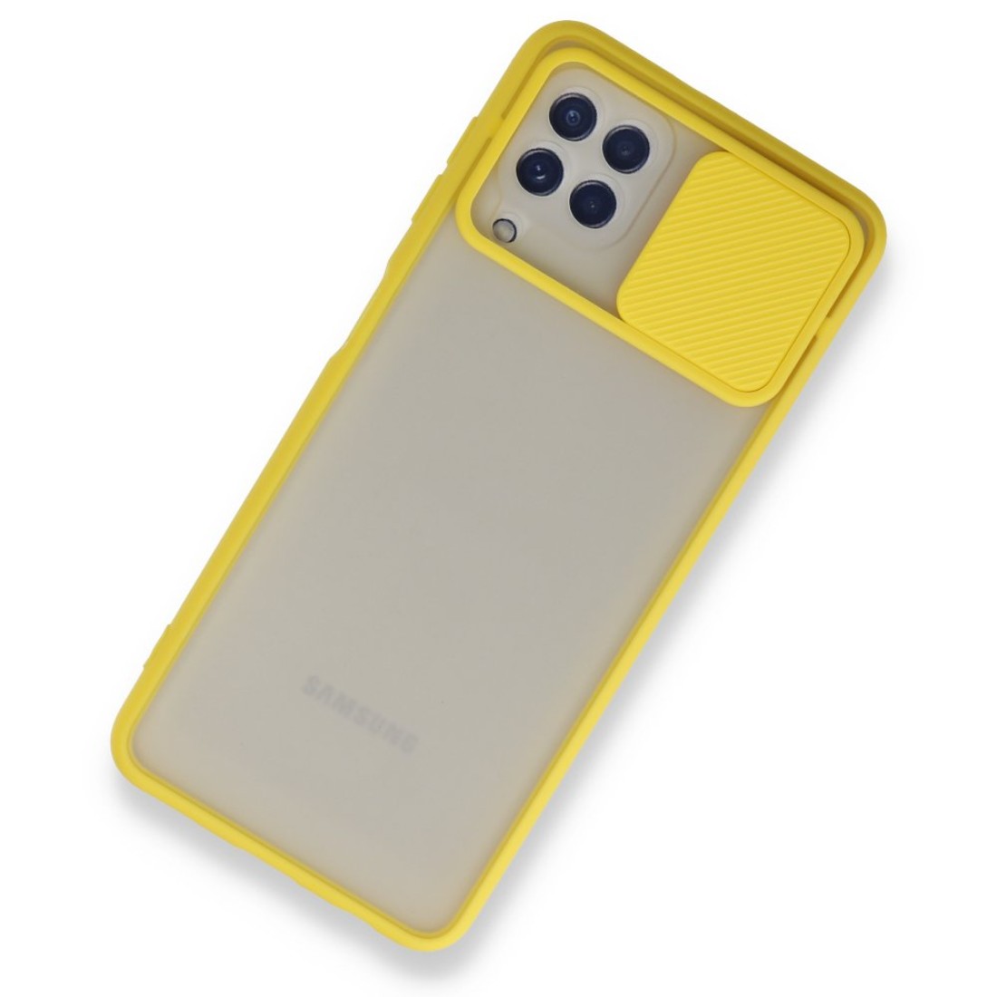  Samsung Galaxy M32 Kılıf Palm Buzlu Kamera Sürgülü Silikon - Sarı