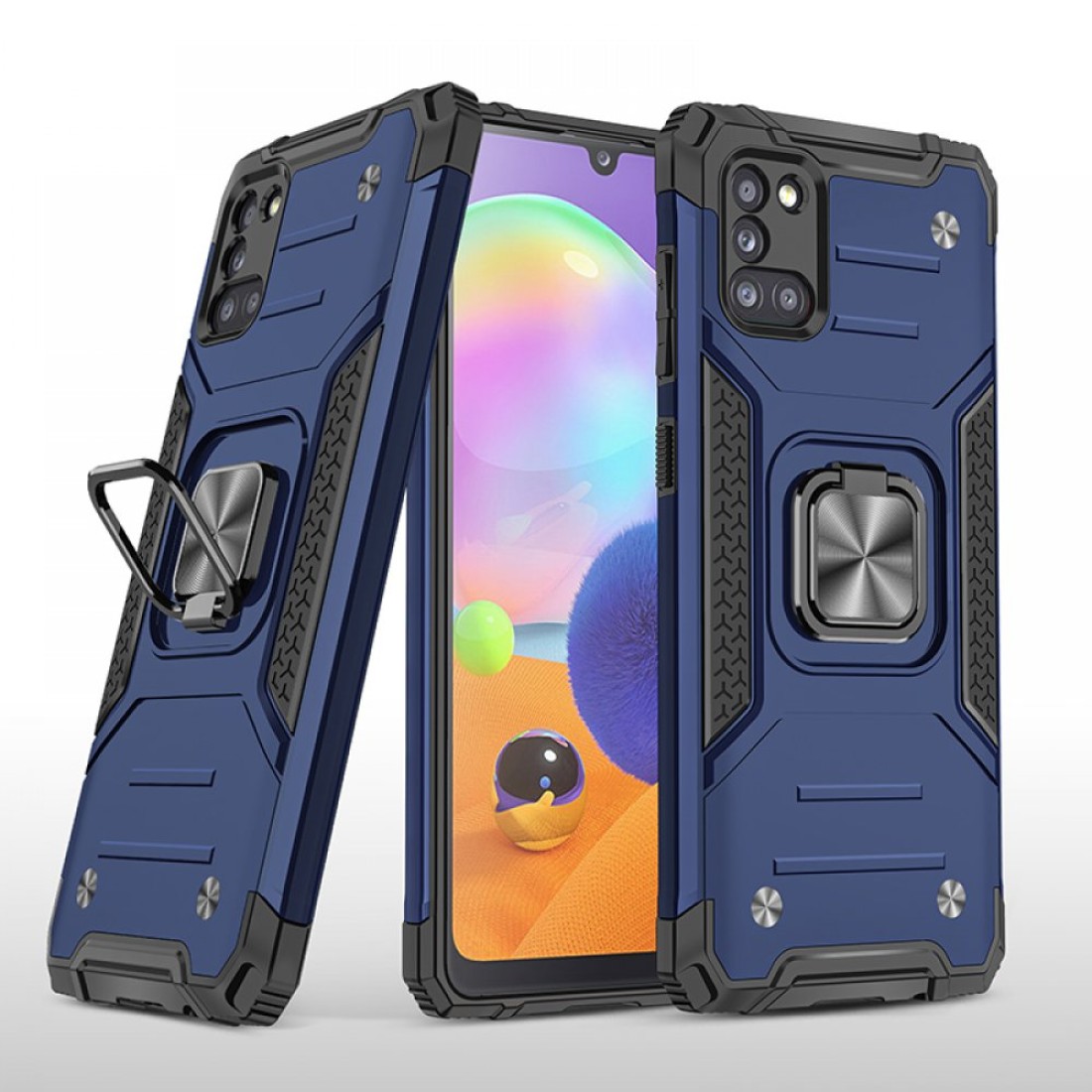  Samsung Galaxy A31 Kılıf Zegna Yüzüklü Silikon Kapak - Mavi