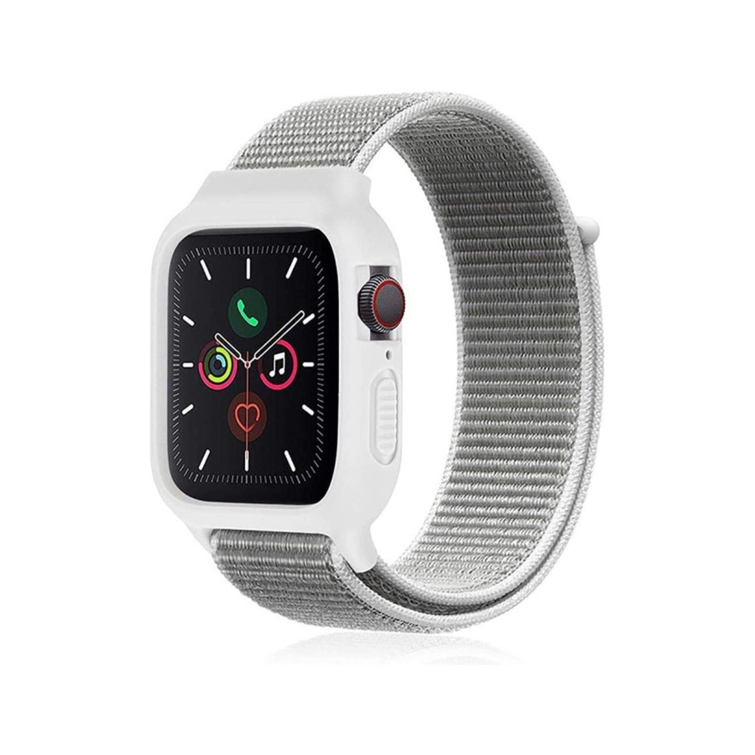  Apple Watch 38mm Hasırlı Cırtcırtlı Kasalı Kordon - Beyaz