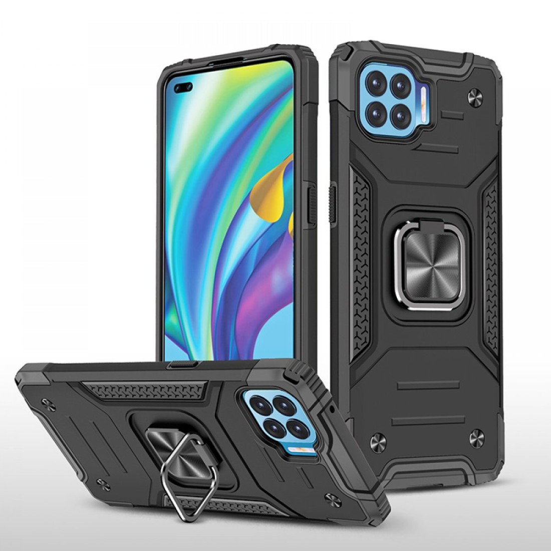  Oppo Reno 4 Lite Kılıf Zegna Yüzüklü Silikon Kapak - Siyah
