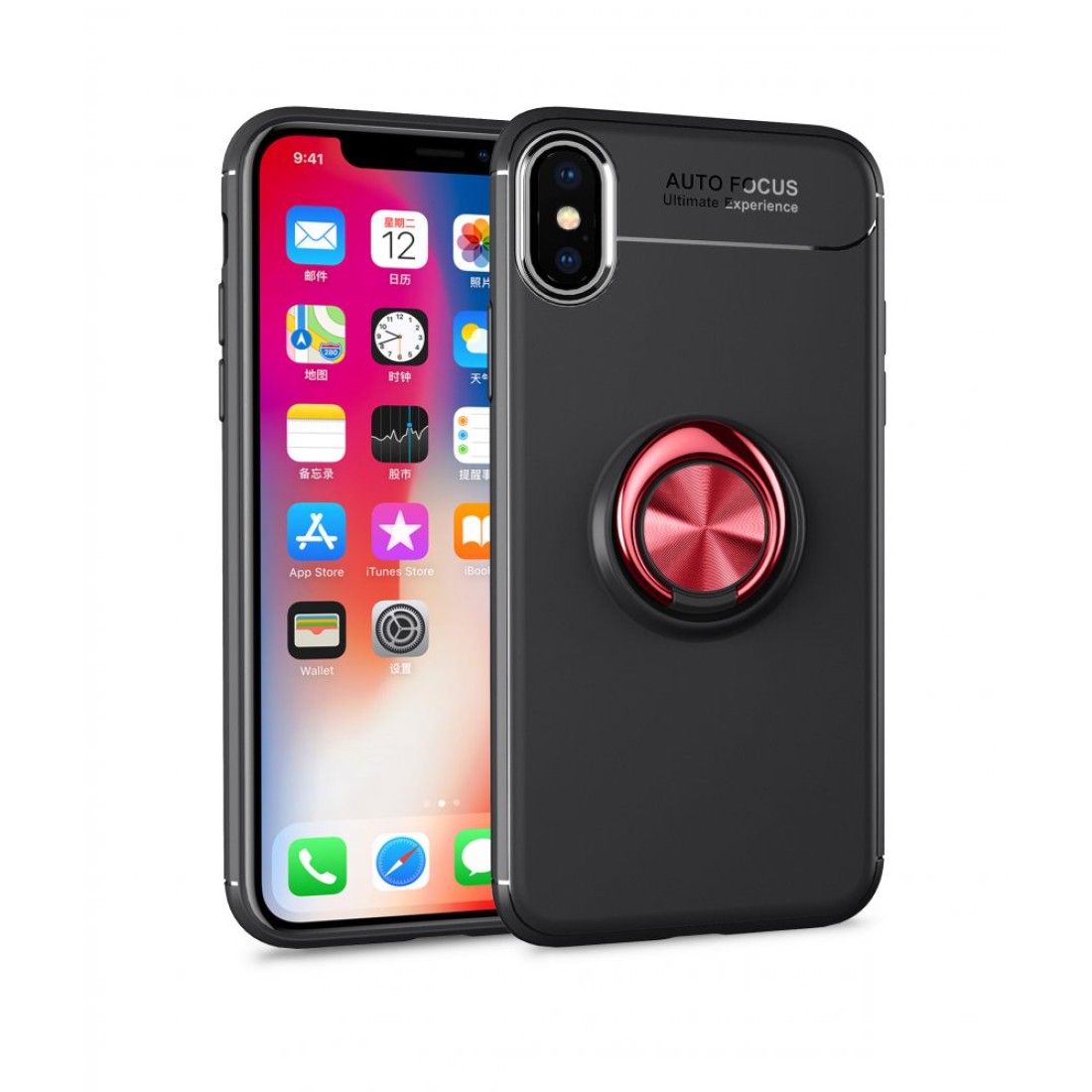  iPhone XS Kılıf Range Yüzüklü Silikon - Siyah-Kırmızı