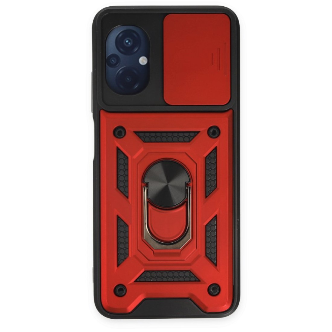  Xiaomi Poco M5 Kılıf Pars Lens Yüzüklü Silikon - Kırmızı