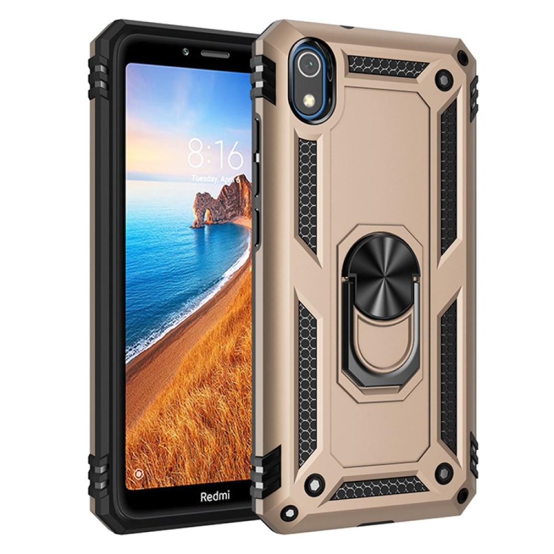  Xiaomi Redmi 7A Kılıf Sofya Yüzüklü Silikon Kapak - Gold