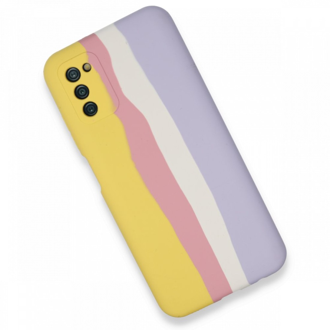  Samsung Galaxy A03S Kılıf Ebruli Lansman Silikon - Sarı-Mavi