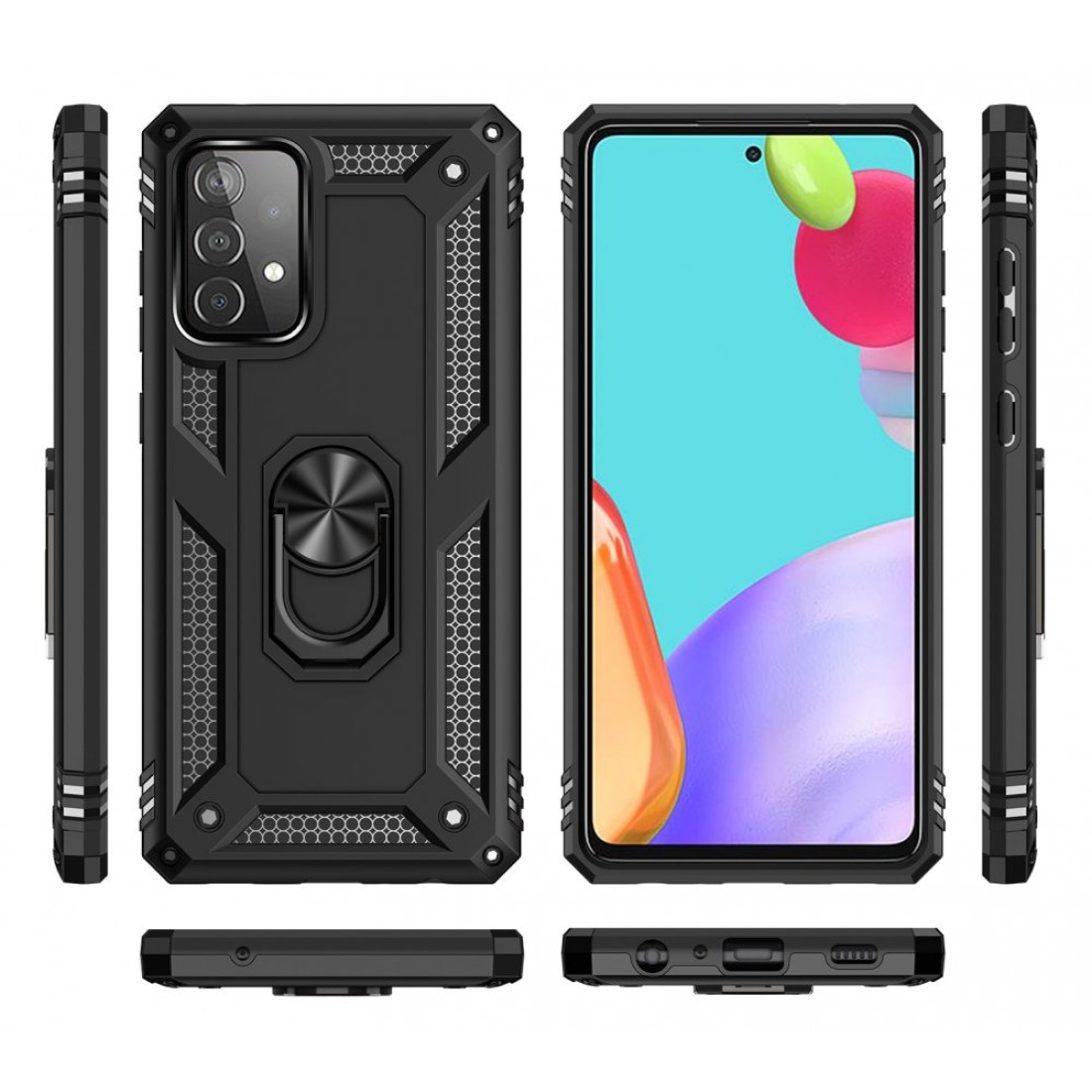  Samsung Galaxy A52 Kılıf Sofya Yüzüklü Silikon Kapak - Siyah