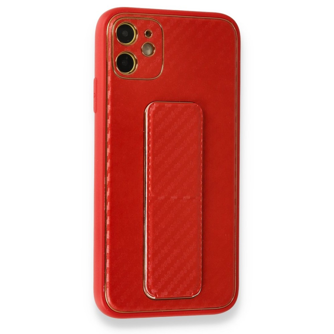  iPhone 12 Kılıf Coco Karbon Standlı Kapak - Kırmızı