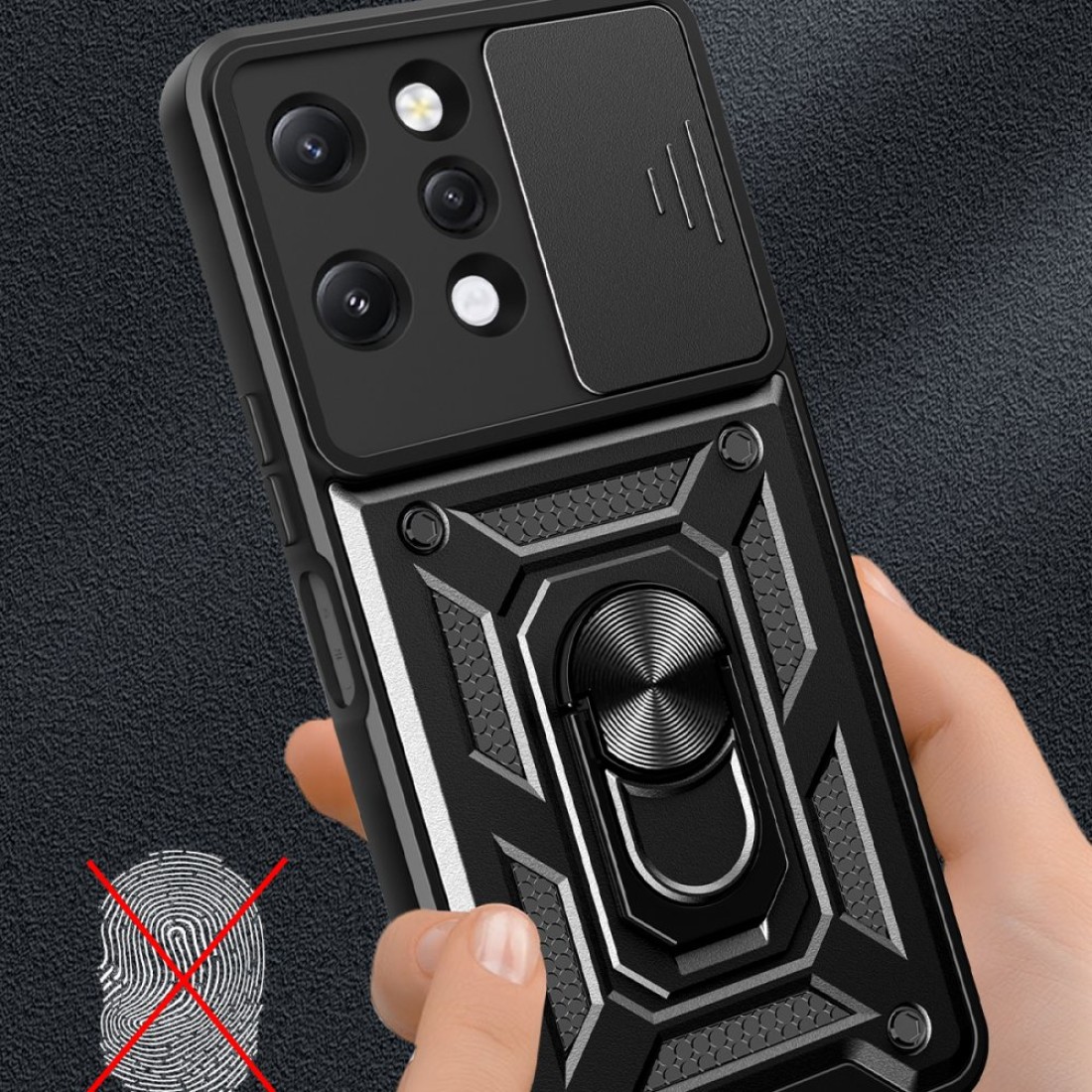  Xiaomi Redmi 12 Kılıf Pars Lens Yüzüklü Silikon - Siyah