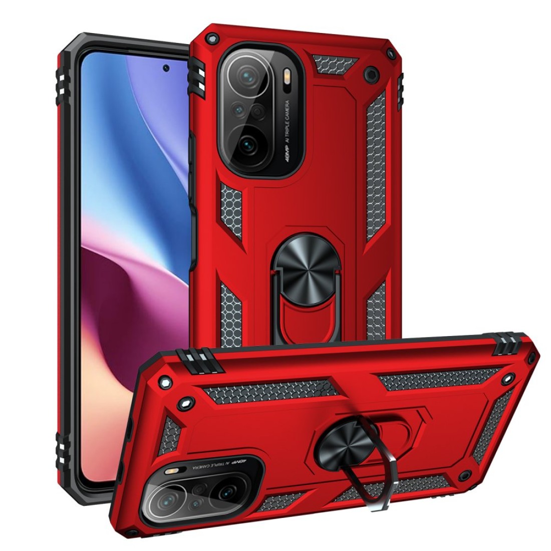 Xiaomi Redmi K40 Kılıf Sofya Yüzüklü Silikon Kapak - Kırmızı Xiaomi Redmi K40 Kılıf Sofya Yüzüklü Silikon Kapak - Kırmızı