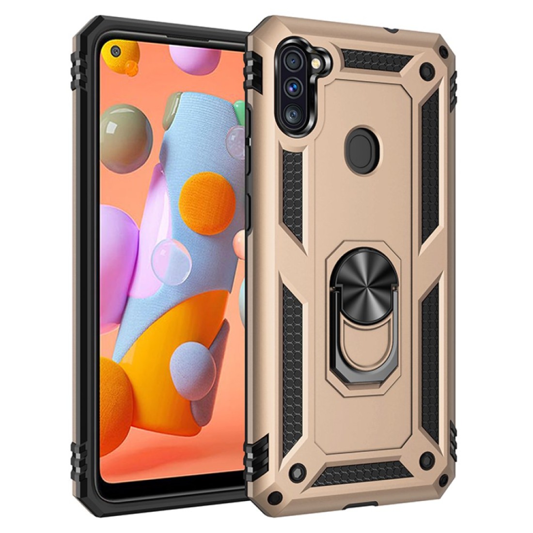  Samsung Galaxy M11 Kılıf Sofya Yüzüklü Silikon Kapak - Gold