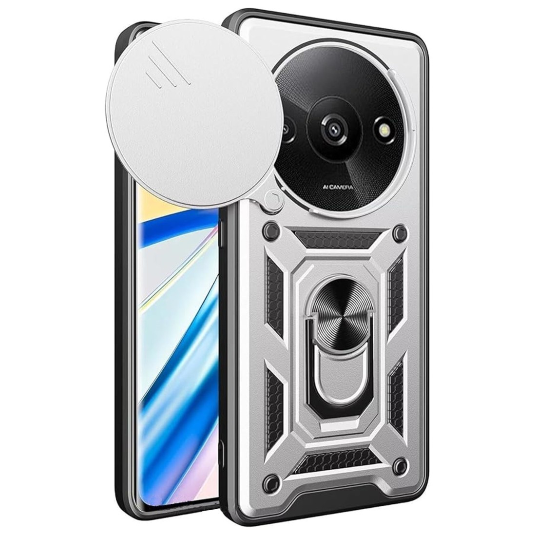  Xiaomi Redmi A3 4G Kılıf Pars Lens Yüzüklü Silikon - Gümüş