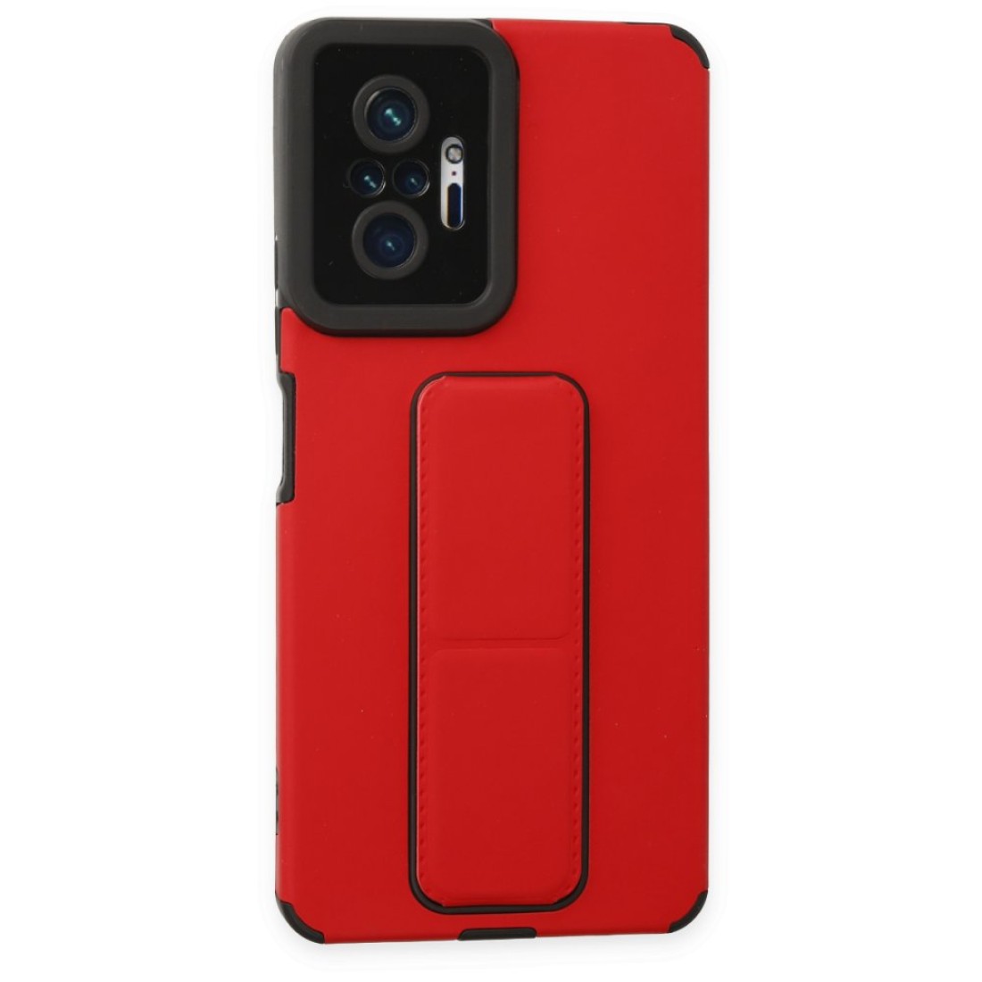  Xiaomi Redmi Note 10 Pro Kılıf Mega Standlı Silikon - Kırmızı