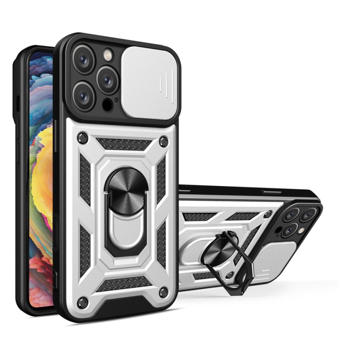  iPhone 16 Pro Kılıf Pars Lens Yüzüklü Silikon - Gümüş