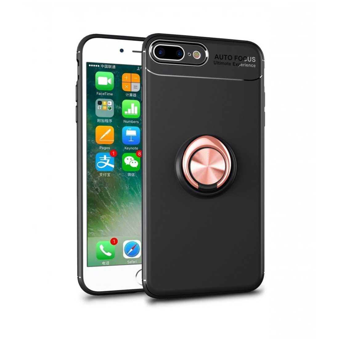  iPhone 7 Plus Kılıf Range Yüzüklü Silikon - Siyah-Gold