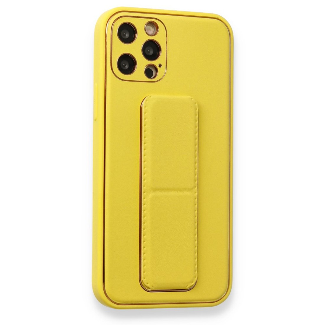 iPhone 12 Pro Kılıf Coco Deri Standlı Kapak - Sarı iPhone 12 Pro Kılıf Coco Deri Standlı Kapak - Sarı