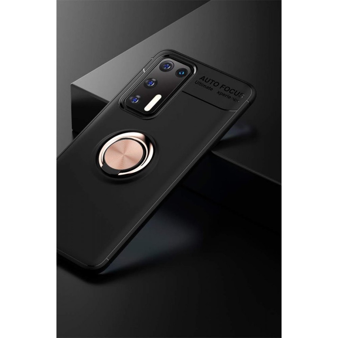  Huawei P40 Kılıf Range Yüzüklü Silikon - Siyah-Gold