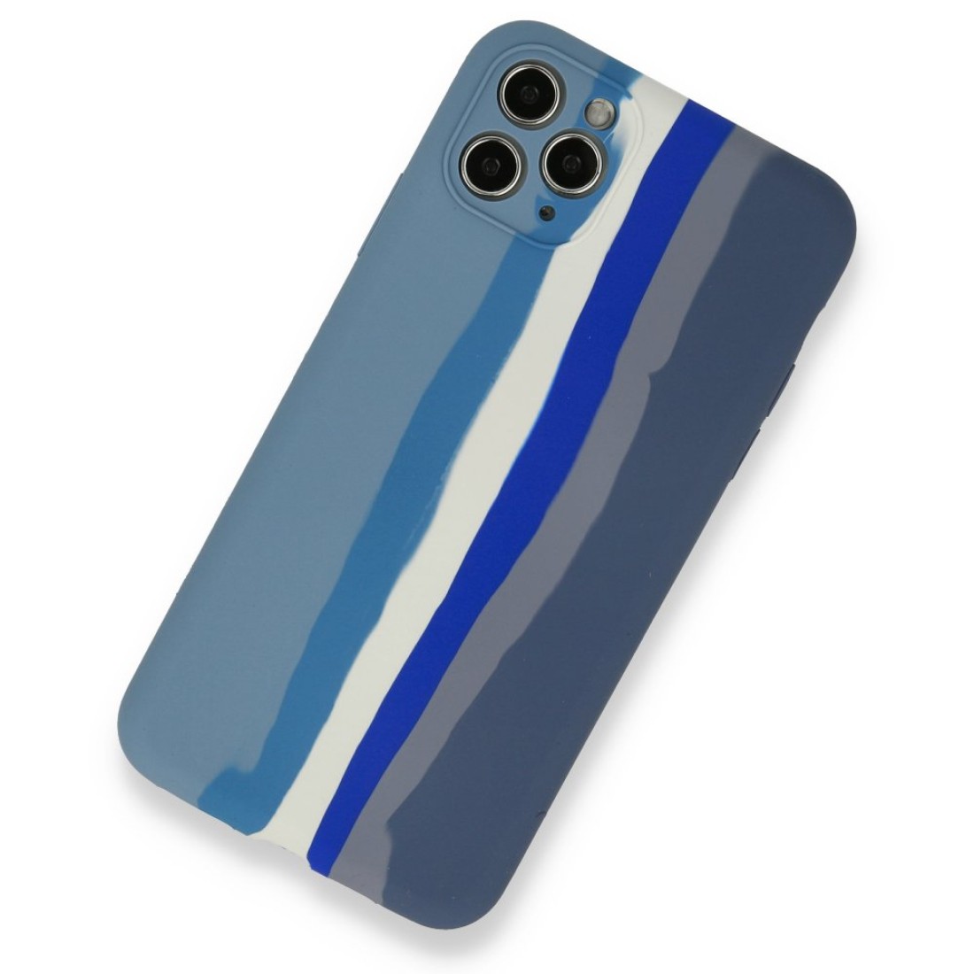  iPhone 11 Pro Kılıf Ebruli Lansman Silikon - Mavi-Gri