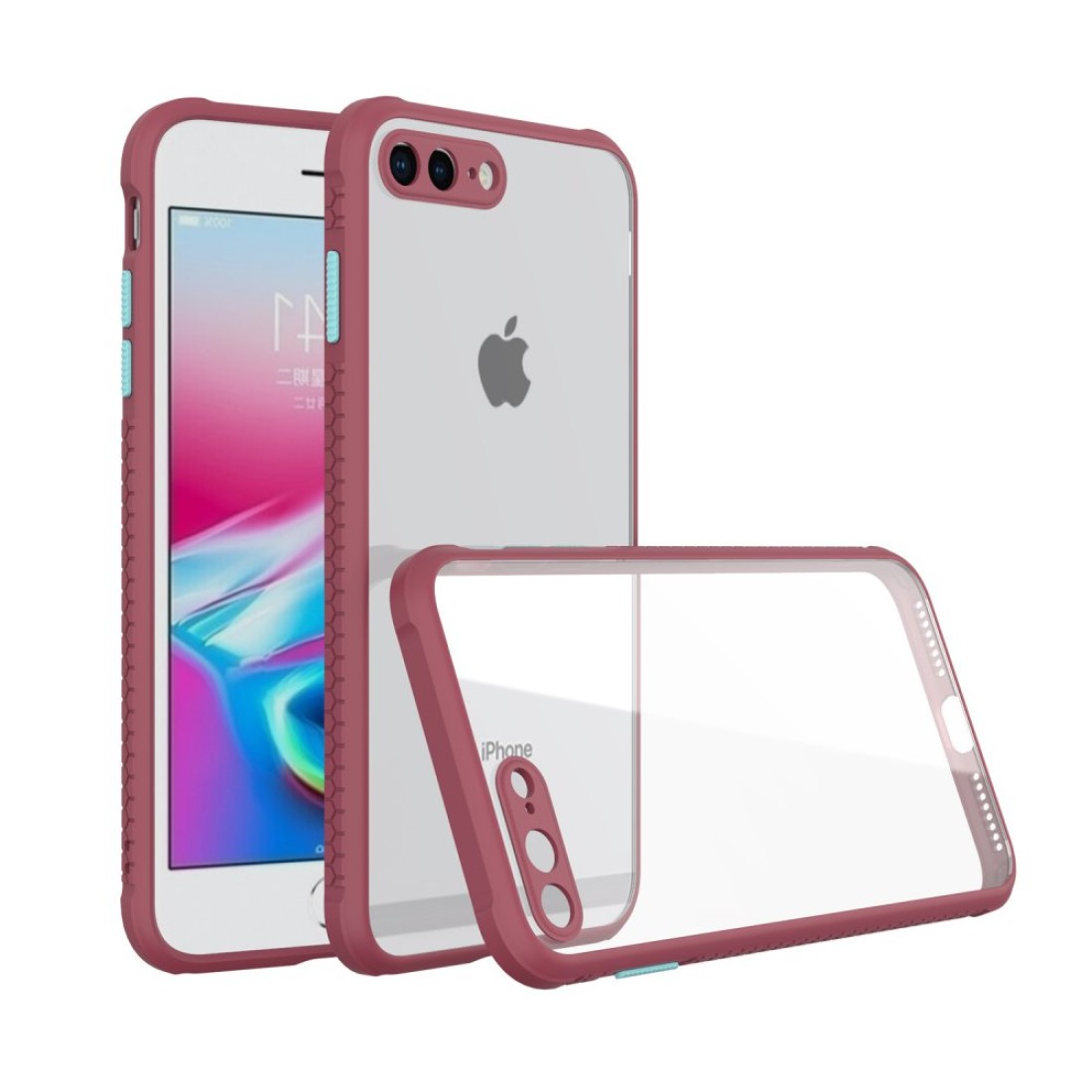  iPhone 7 Plus Kılıf Miami Şeffaf Silikon - Fuşya