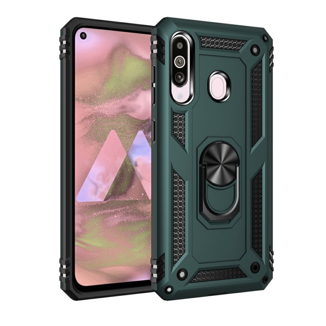  Samsung Galaxy M40 Kılıf Sofya Yüzüklü Silikon Kapak - Yeşil