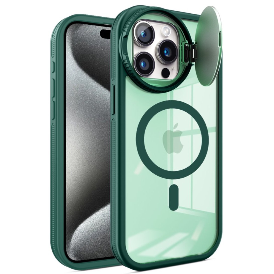  iPhone 15 Pro Max Kılıf Teleskop Lens Magsafe Silikon Kapak - Koyu Yeşil