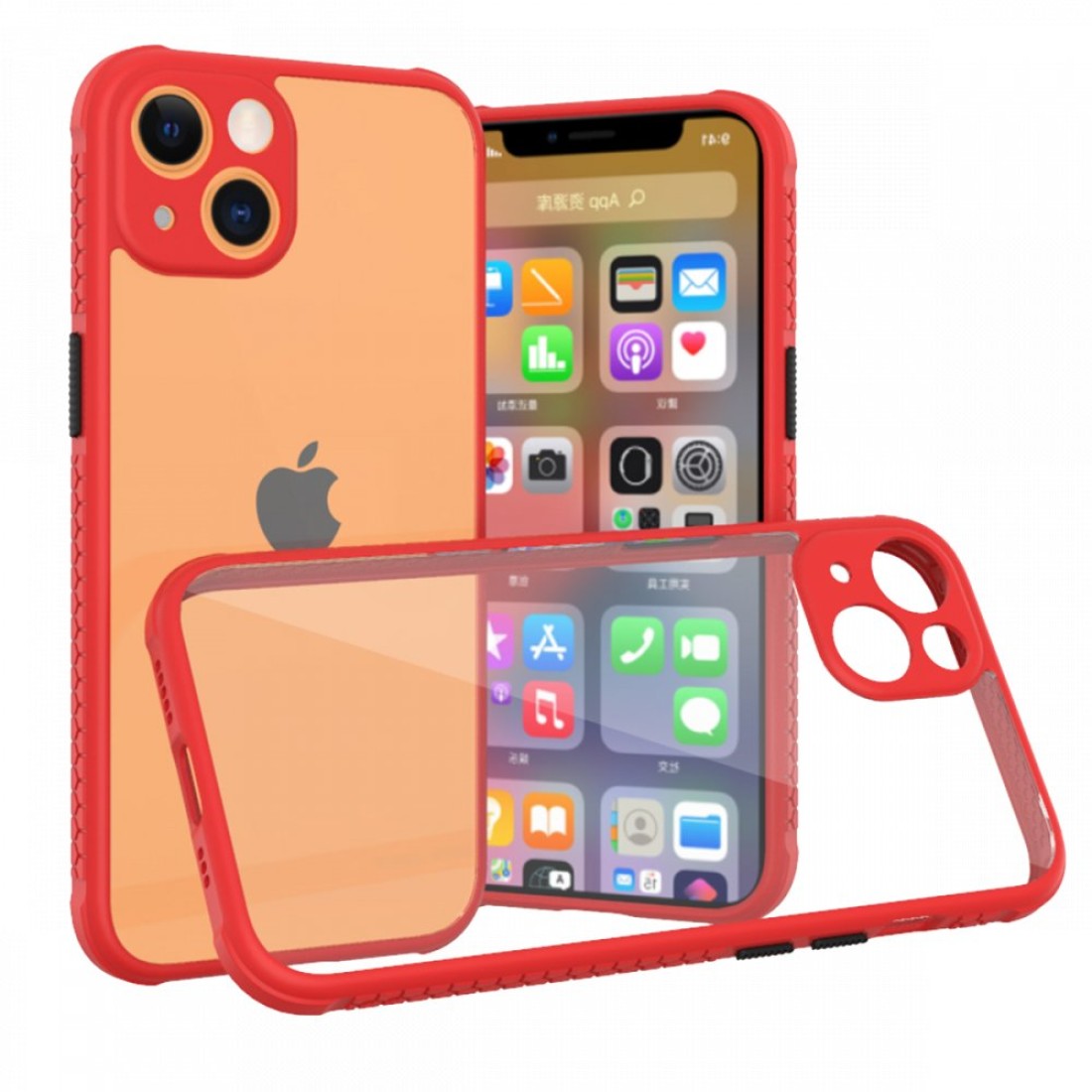  iPhone 13 Mini Kılıf Miami Şeffaf Silikon - Kırmızı